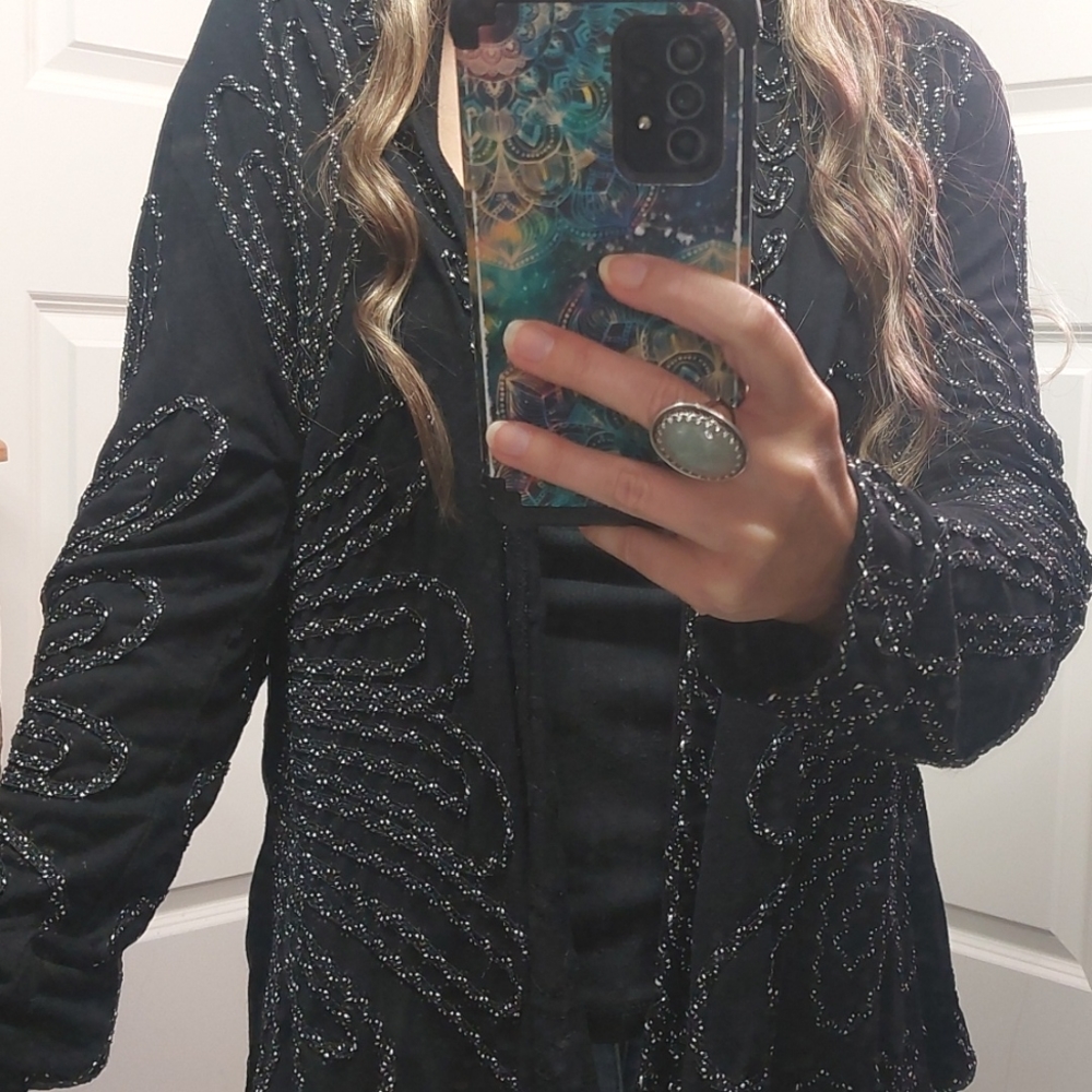 Christopher & Banks embroidered light Cardigan Black and White Large - Picture 2 of 12